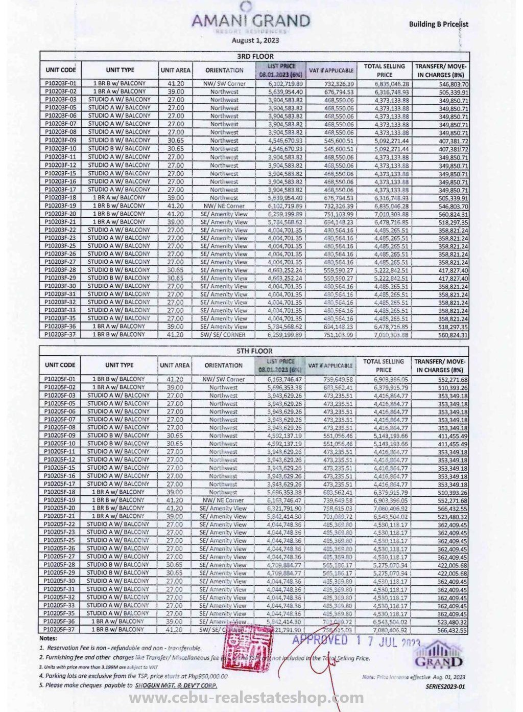 amani grand price list 2