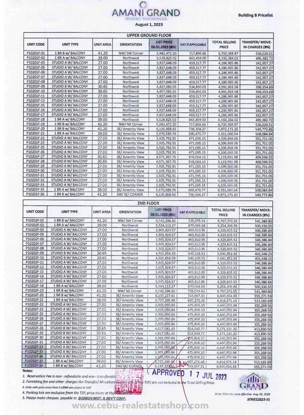 amani grand price list b