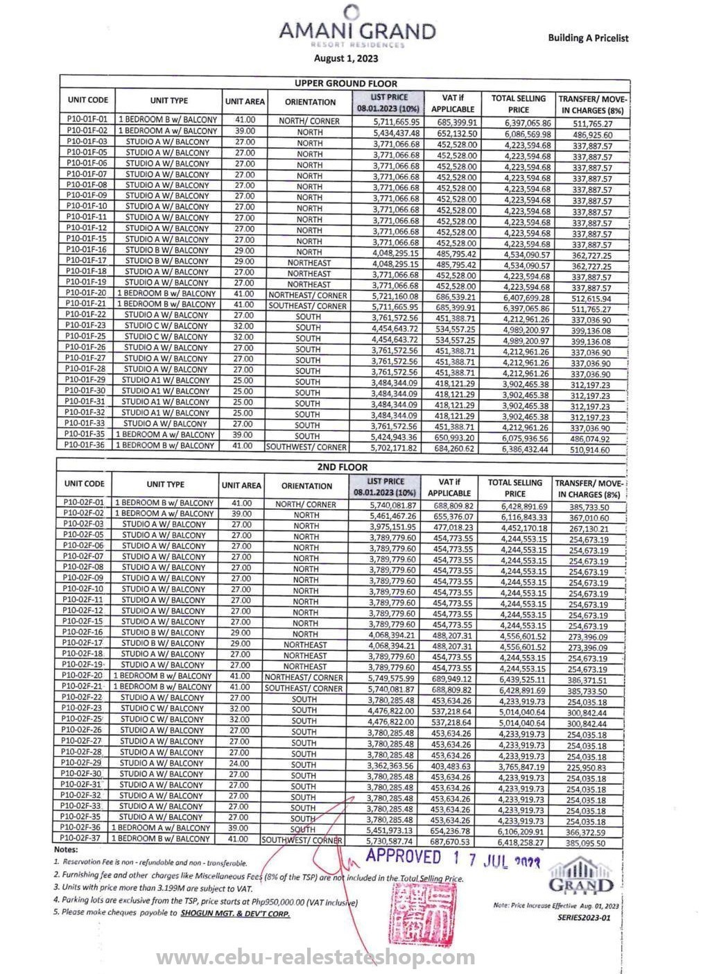 amani grand price list