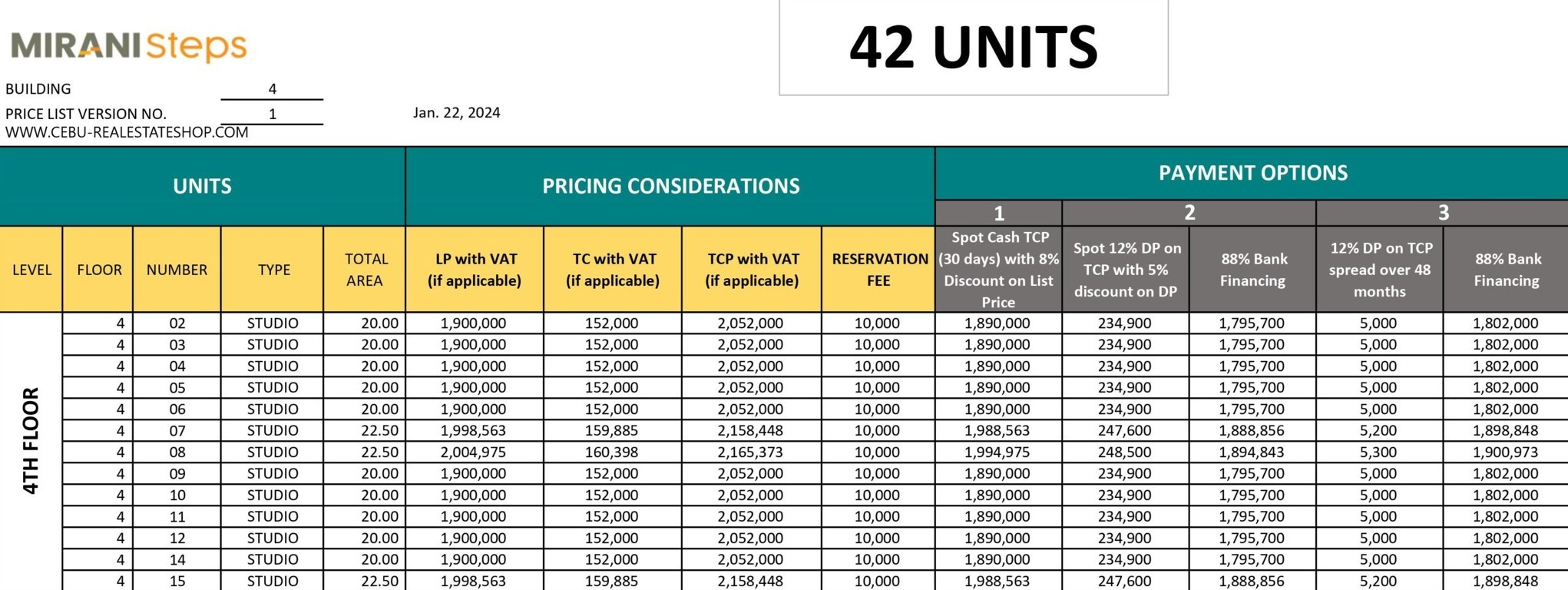 mirani steps price list 5