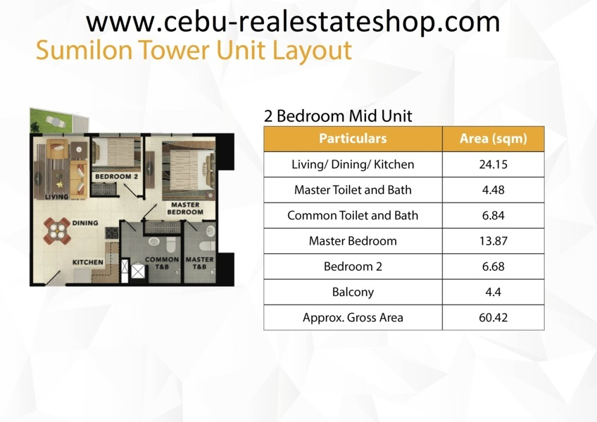 taft east gate condominium-floor plan 1 bedroom 60 sqm